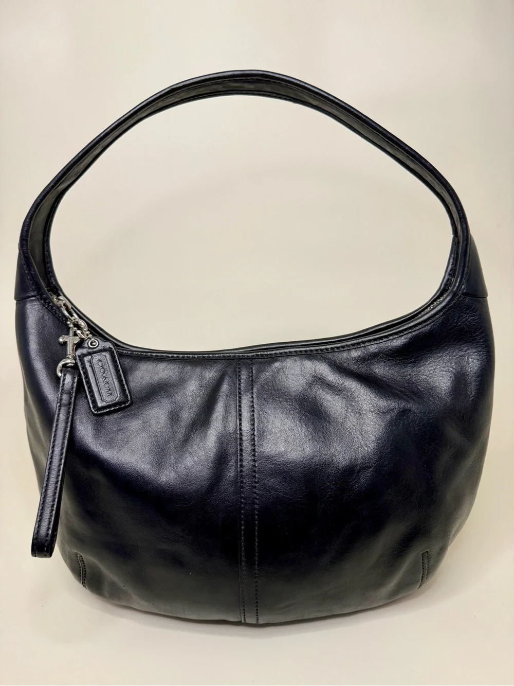Coach Ergo Hobo Black Leather Shoulder Bag F12347 Blue Interior